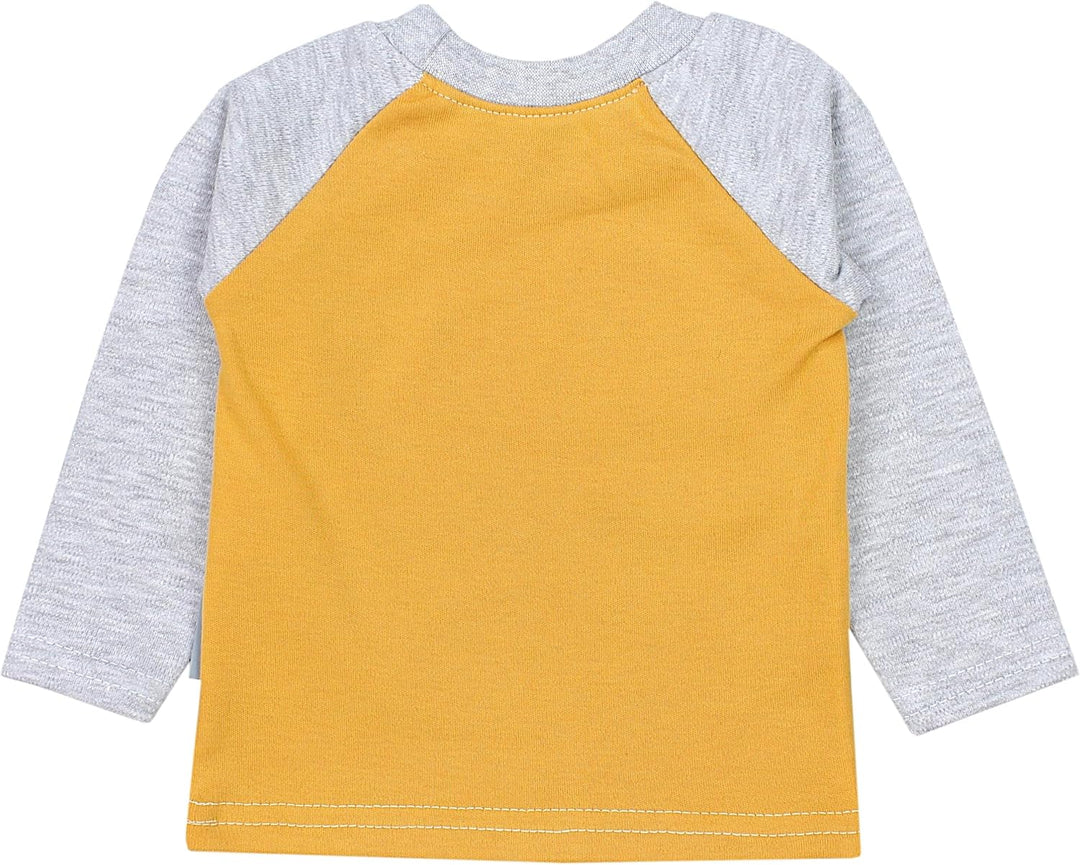TupTam Baby Jungen Langarmshirt Gestreift 5er Set 74 Flugzeug Dunkelblau Wild Schwarz Dino Senfgelb