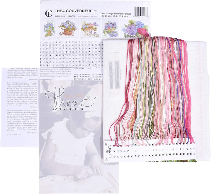 Thea Gouverneur - Kreuzstich-Set - Rosa Hortensie - Leinen - 32 Count - Für Erwachsene - 2047, Rosa