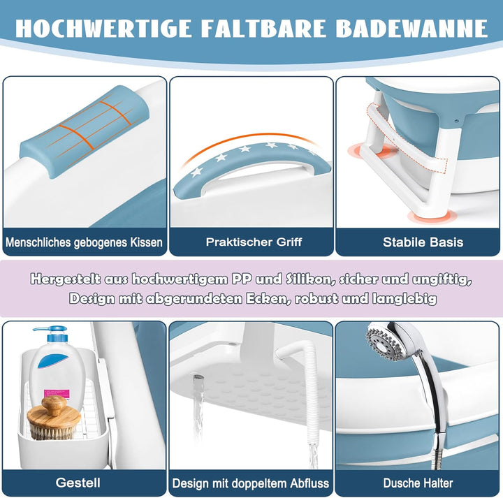SUBTLETY Faltbare Badewanne Erwachsene Tragbare Klappbadewanne mit Abdeckung Seifenkorb & Griff Wann
