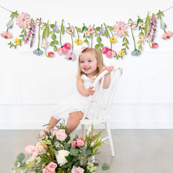 Easy Joy Blumengirlande,Papierblumen Deko,Pastell Gänseblümchen Banner mit Schmetterling,Zimmer Deko