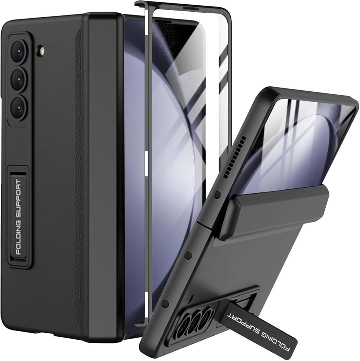 Hülle Kompatibel mit Samsung Galaxy Z Fold 5 Hülle, Robust PC Hülle mit Displayschutz & Ständer Anti