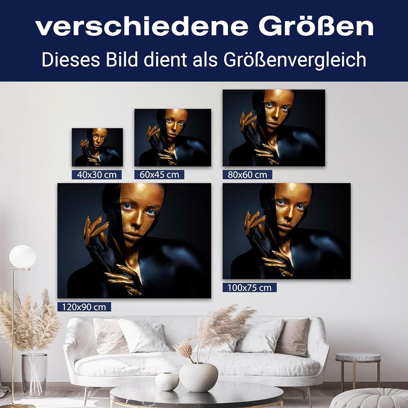 wandmotiv24 Leinwand-Bild Gold Collection, Grösse 60x45cm, Querformat, Frau in Schwarz & Gold, Muste