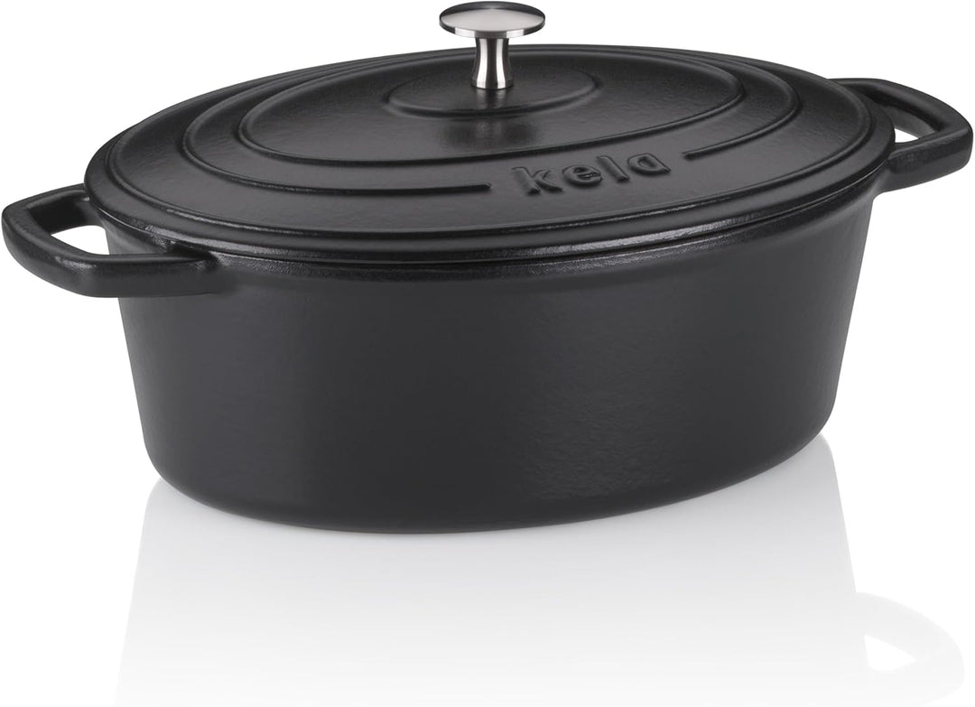 kela Bräter Gusseisen oval 4 Liter, Dutch Oven CALIDO, Induktion Gussbräter mit Deckel, Gusseisen To