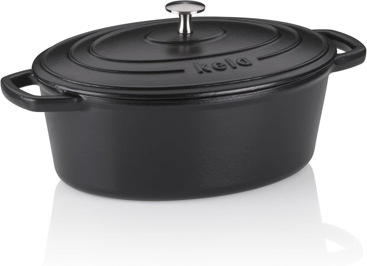kela Bräter Gusseisen oval 4 Liter, Dutch Oven CALIDO, Induktion Gussbräter mit Deckel, Gusseisen To