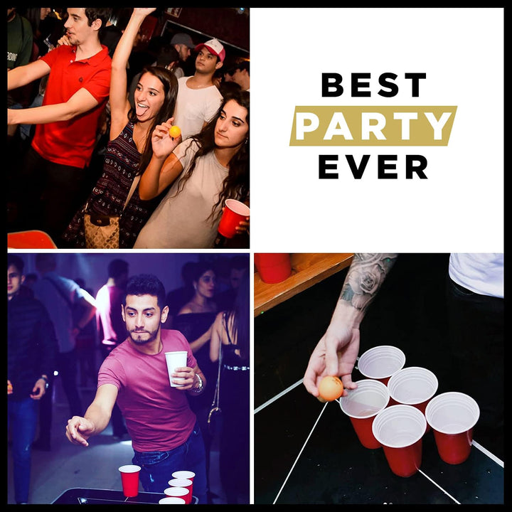 Beer Pong Original Cup® - Bierpong Tisch + 22 Becher + 2 Racks + 4 Bälle - Zusammenklappbarer, trans