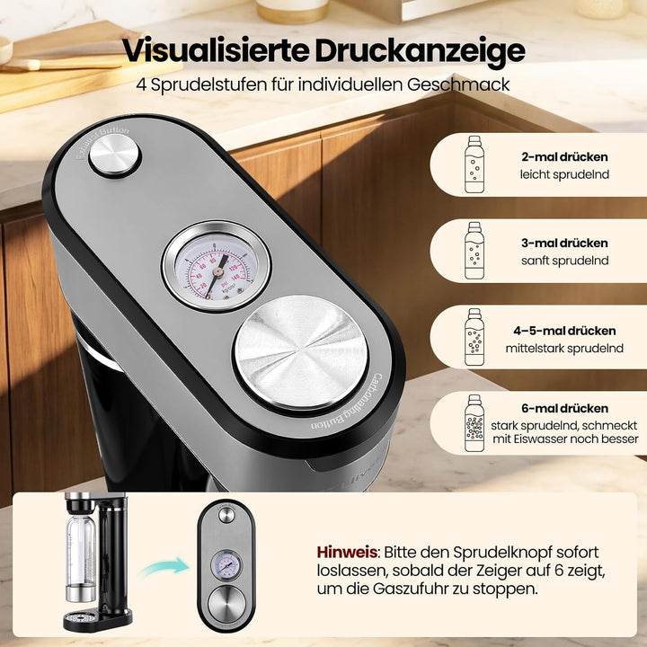 LLIVEKIT Wassersprudler, mit 4 einstellbaren Sprudelstufen, inkl. 0,5 L und 1 L PET-Flaschen BPA-fre