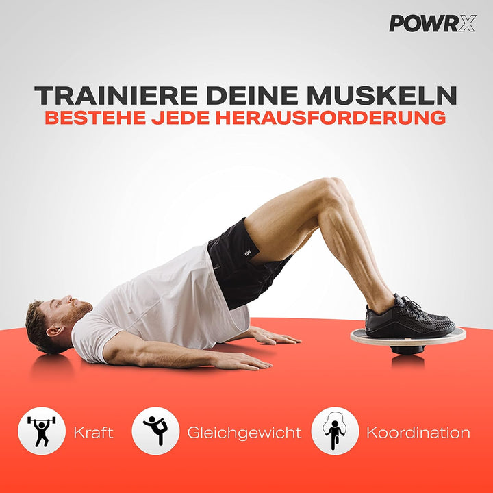 POWRX Balance Board aus Holz - Gleichgewichtstrainer | Bewegungskreisel für Physiotherapie inkl. Wor