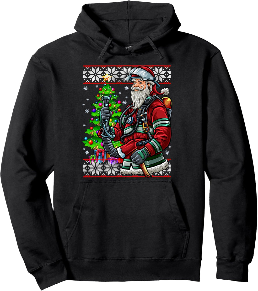 Feuerwehrmann Weihnachtsmann Feuerwehr Ugly Christmas Pullover Hoodie