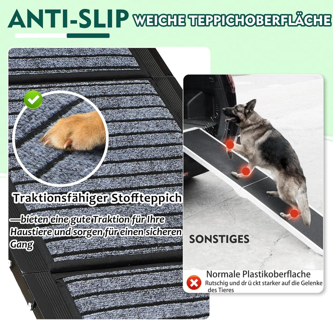 Extra Lang 170cm Hunderampe Auto Klappbar,Hundetreppe Auto mit High Traction Teppichoberfläch,rutsch