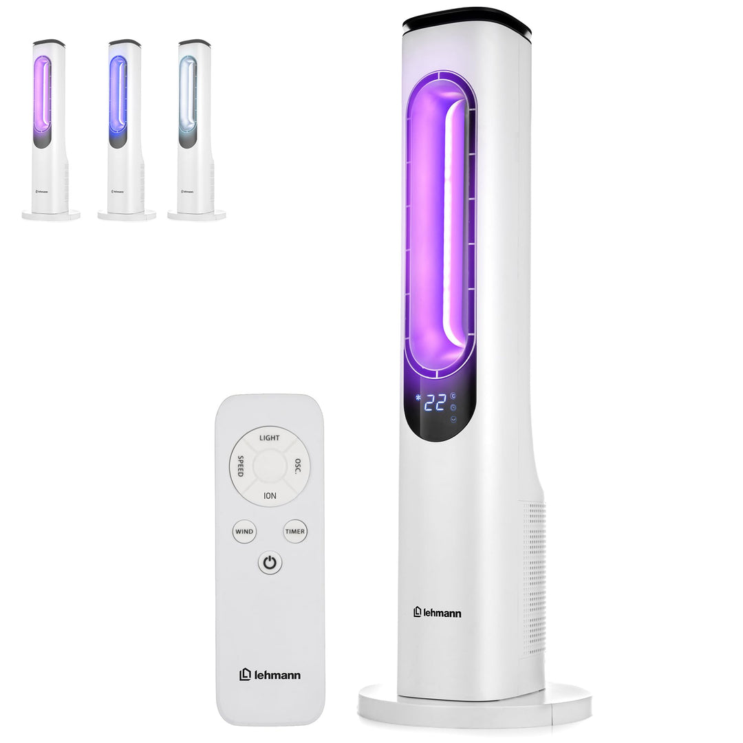 LEHMANN Turmventilator mit Fernbedienung & LED-Display, leiser Ventilator mit Schlafmodus, 15 h Time