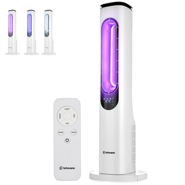 LEHMANN Turmventilator mit Fernbedienung & LED-Display, leiser Ventilator mit Schlafmodus, 15 h Time