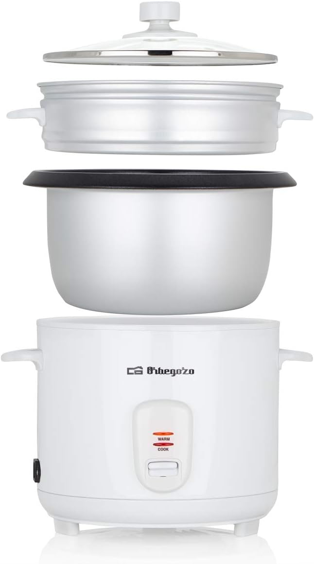 Orbegozo CO 3031 Reiskocher und Dampfgarer, 1,8 Liter Fassungsvermögen, Aluminiumtopf mit Antihaftbe