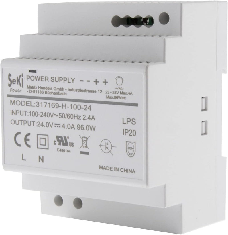 SeKi Hutschienen-Netzteil H-100-24 - 24V - 4A - 96W DIN Rail - DIN Schienen Netzteil 24V 96 Watt (4A