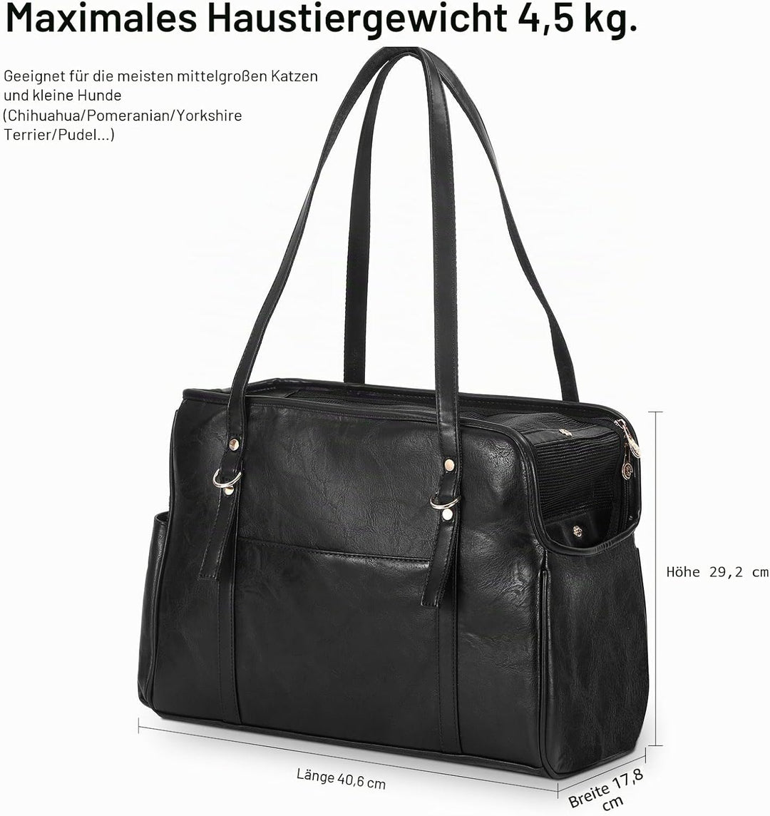 Lasaviin Hundetragetasche, modische Leder-Haustier-Tragetasche mit Taschen, von Fluggesellschaften z