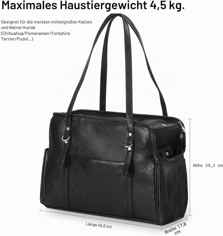 Lasaviin Hundetragetasche, modische Leder-Haustier-Tragetasche mit Taschen, von Fluggesellschaften z