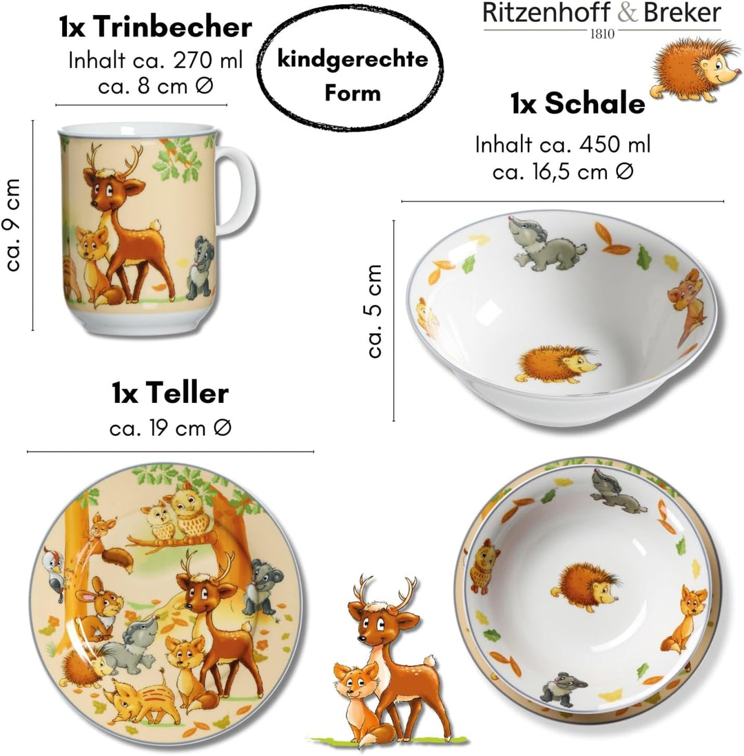 Ritzenhoff & Breker Kindergeschirr-Set Waldtiere, 3-teilig