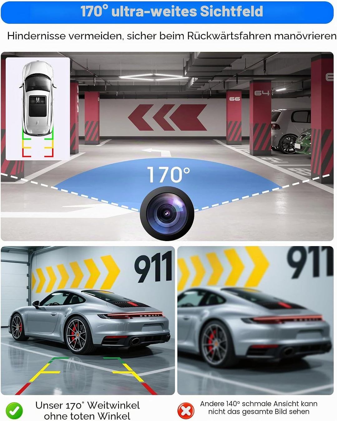 Rückfahrkamera AHD 1080P/AHD 720P/CVBS/PAL Rückfahrkamera Auto, 360° Drehbar Auto Rückfahr.kameras U