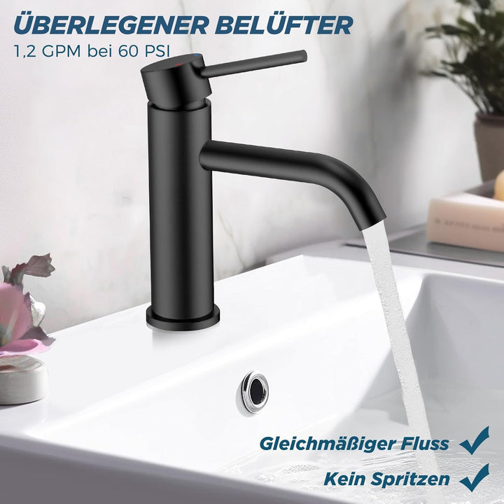 FORIOUS Wasserhahn Bad,Waschtischarmatur Waschbecken Armaturen Schwarz Einhandgriff Mischbatterie fü