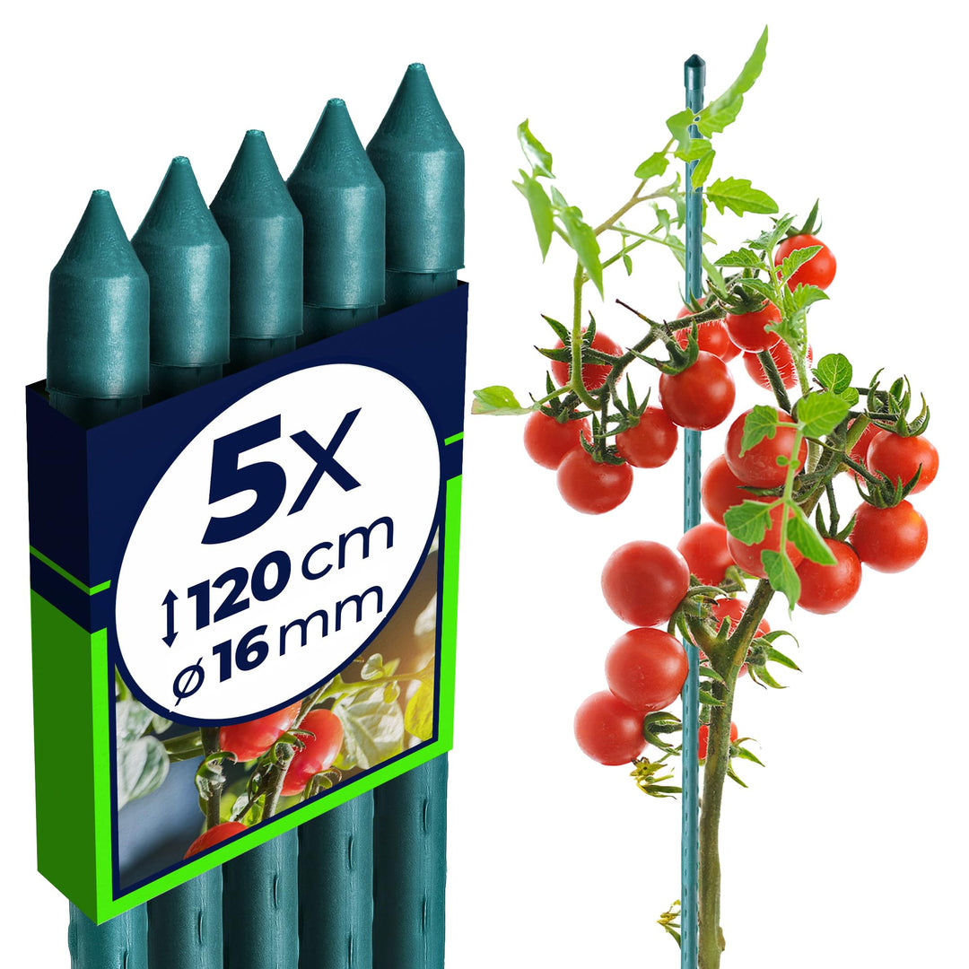 KADAX Blumenstütze aus Stahl 5 Stück, 150cm x 16mm Beschichtete Pflanzstab, Pflanzen-Rankstab, wette