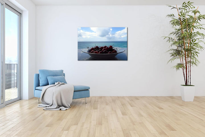 deyoli ein Teller appetitlicher Kirschen Format: 80x60 als Leinwandbild, Motiv fertig gerahmt auf Ec