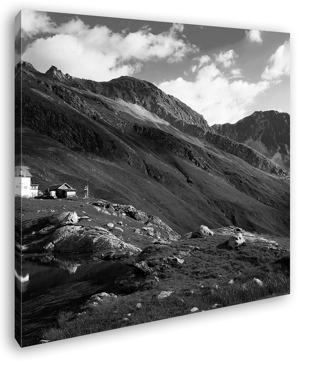 deyoli einsame Berghütte Format: 70x70 Effekt: Schwarz&Weiss als Leinwandbild, Motiv fertig gerahmt
