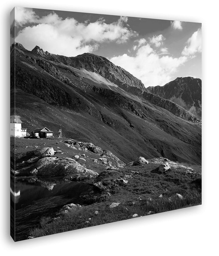 deyoli einsame Berghütte Format: 70x70 Effekt: Schwarz&Weiss als Leinwandbild, Motiv fertig gerahmt