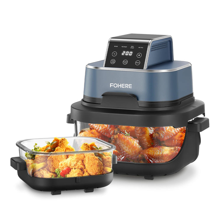 FOHERE Tragbare Heissluftfritteuse, 4-in-1 Heissluftfrittieren für Bake, Recrisp, Max Crisp, Airfrye