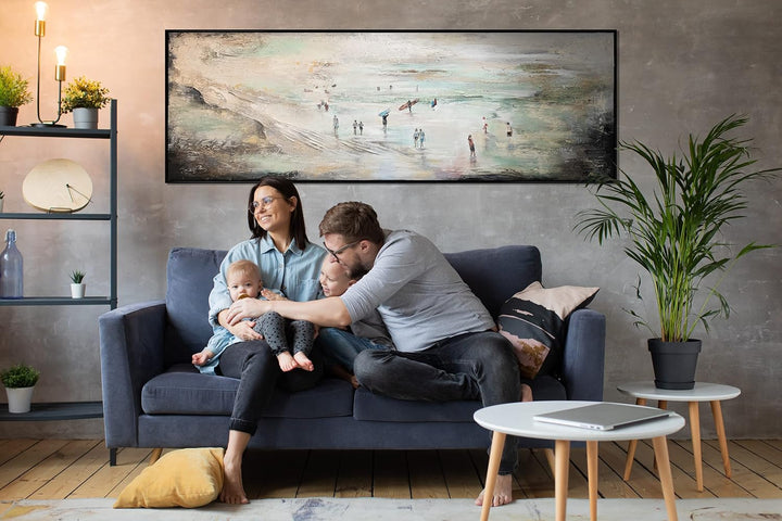 YS-Art XXL Abstrakt Acryl Gemälde auf Leinwand mit Rahmen Wellenreiten handgemalte Wandbilder Wohnzi