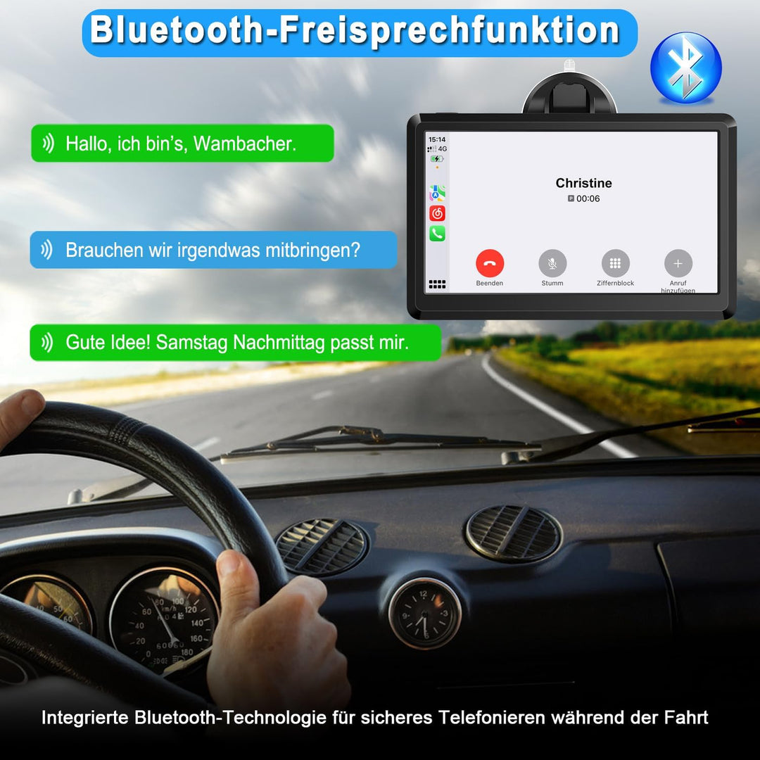 Wireless CarPlay Display, Tragbare Autoradio mit Android Auto,Touchscreen Bildschirm, MirrorLink, Sp