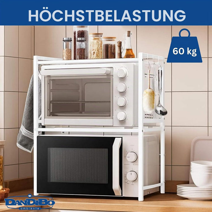 DanDiBo Verstellbares Mikrowellenregal Weiss 3 Stufig 40-64 cm Mikrowellen Regal 96684 Stehend Mikro