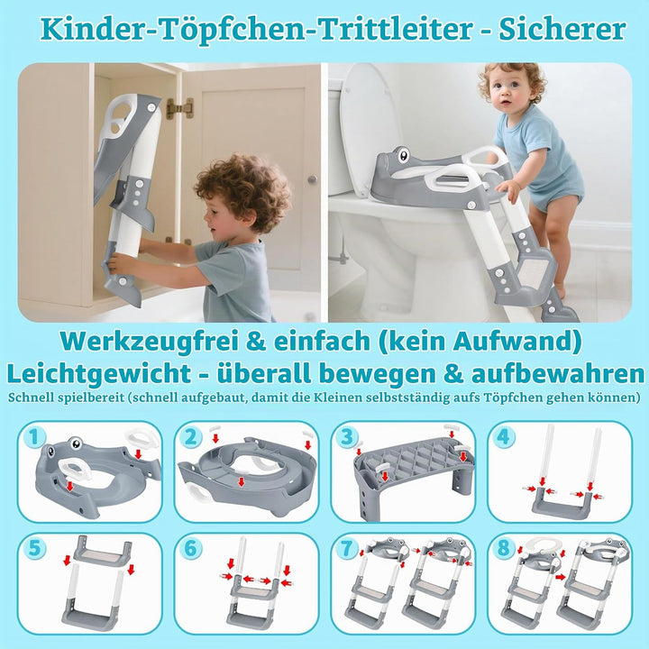 Toilettensitz Kinder mit Treppe, Toilettentrainer für Kinder, 2 IN 1 Toilettentrainer mit Treppe für
