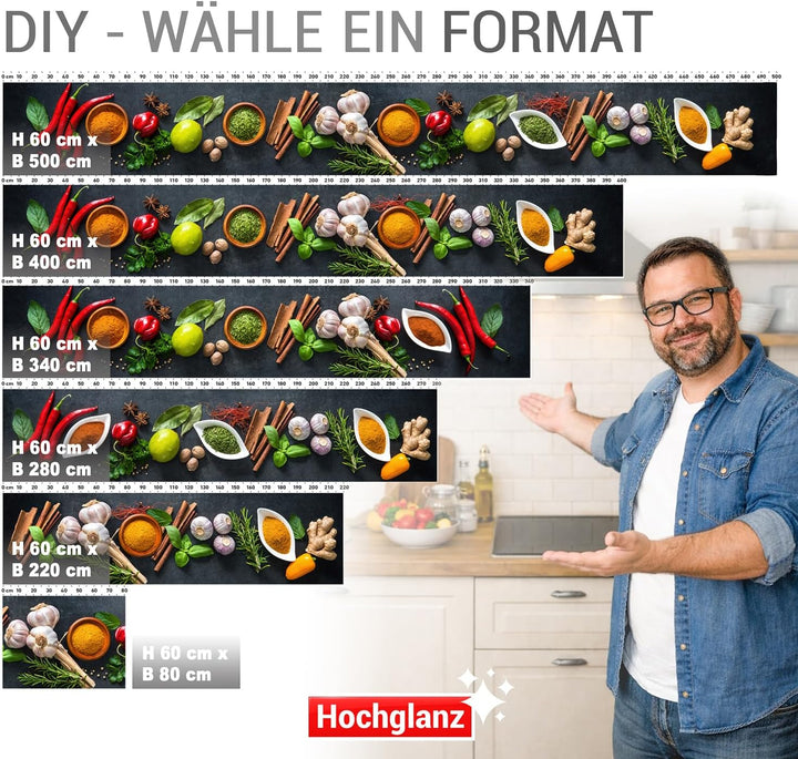 StickerProfis Küchenrückwand selbstklebend Glasoptik - GEWÜRZSCHALEN - 1.8mm, Versteift, alle Unterg