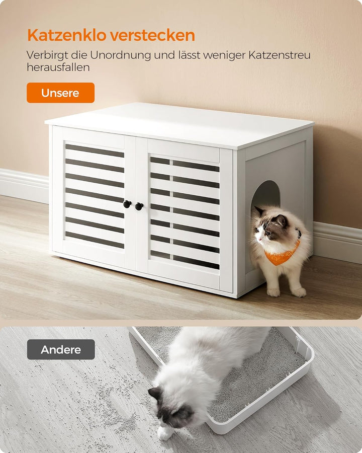 Feandrea Katzenklo-Schrank, Katzenhaus mit herausnehmbarer Trennwand, 2 Lamellentüren, Katzentoilett