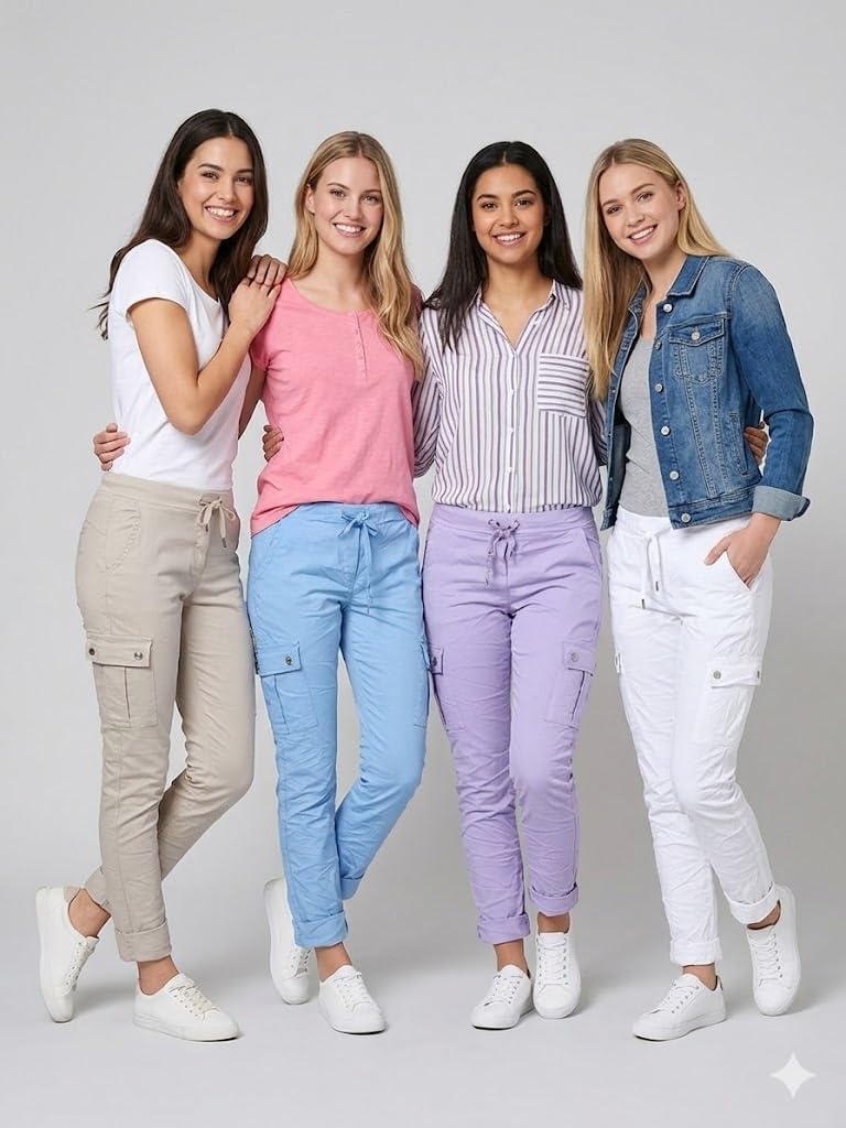 Damen schmal geschnittene Hose aus Stretch Classic Cargo Pants für Freizeit Boyfriend Baggyhose Tasc