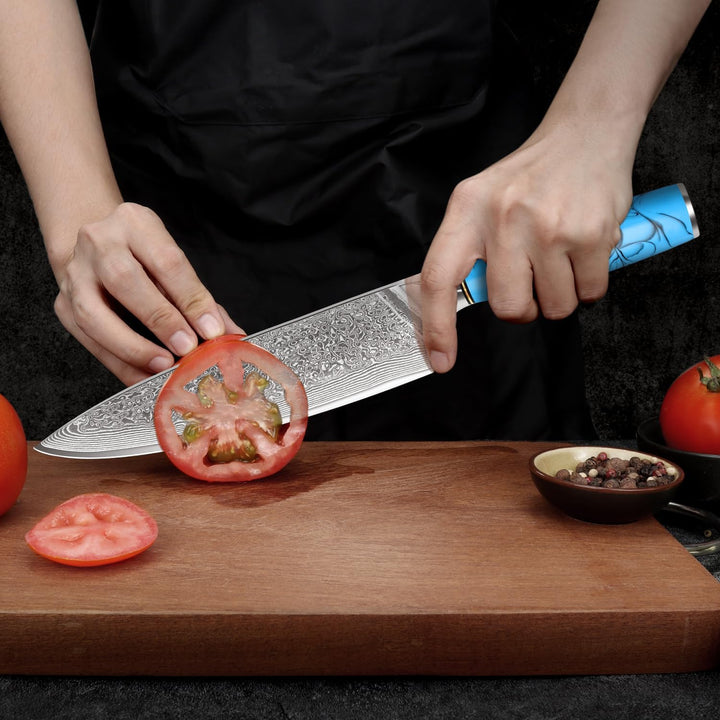 Home Safety Damast Küchenmesser, Kochmesser Damastmesser mit extrem Scharf 19.5 cm Klinge Chefmesser