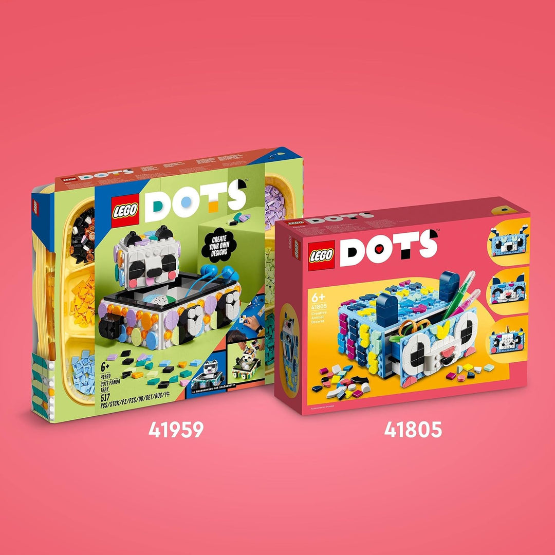 LEGO 41805 DOTS Tier-Kreativbox mit Schubfach, Mosaik-Bastelset für Kinder zum Aufbewahren von Schmu