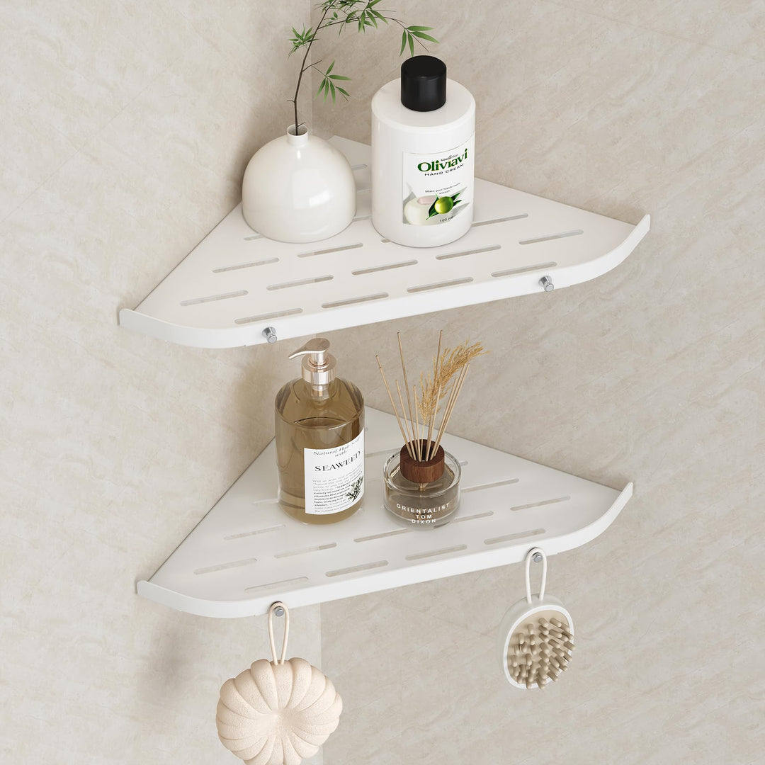 Neodrain Duschablage Ecke Edelstahl ohne Bohren Weiss Eckregal Duschkorb mit Haken für Badezimmer Sh