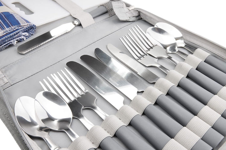 BRUBAKER Outdoor Picknick Besteckset mit Schneidebrett und Flaschenöffner für 4 Personen Camping und