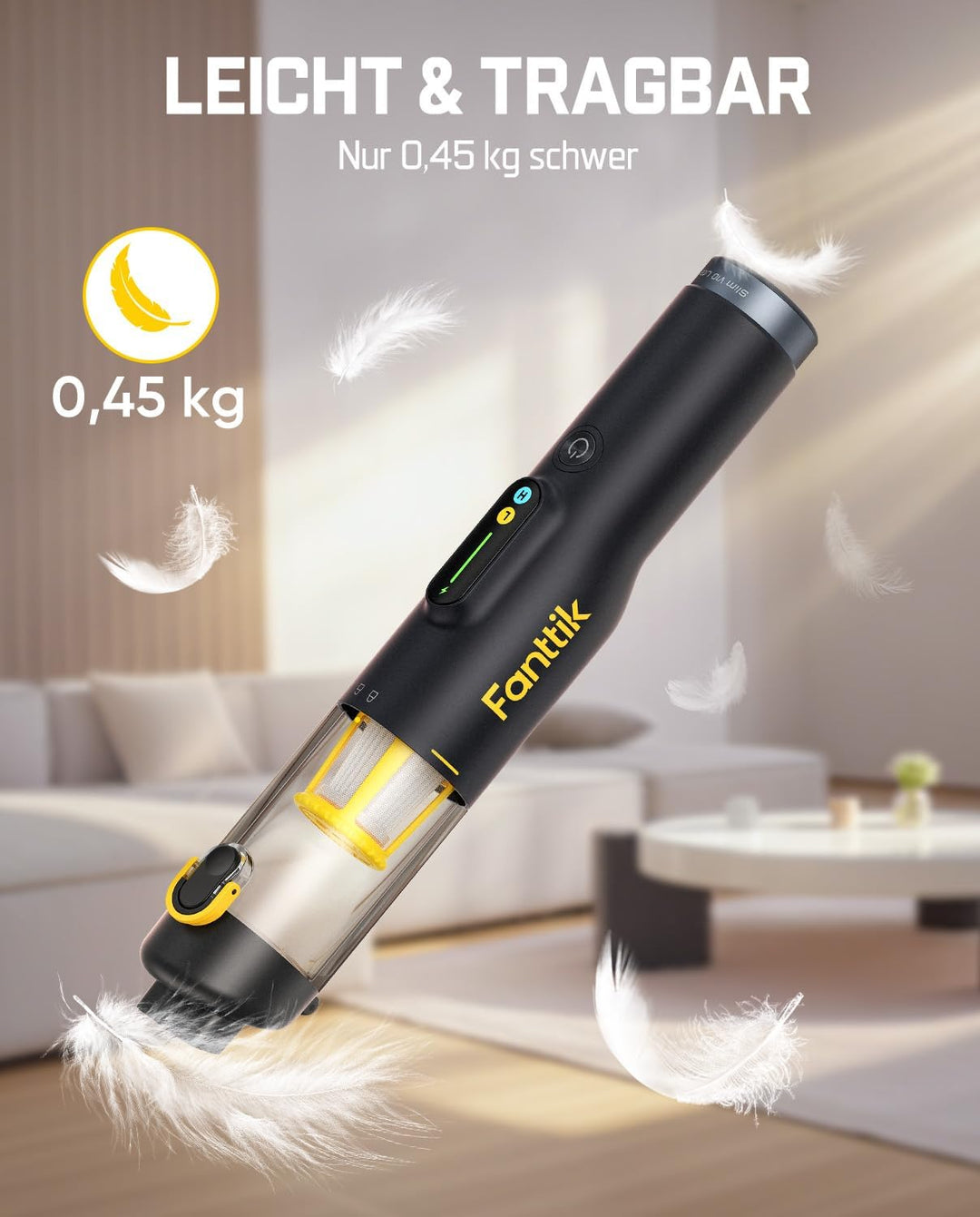 Fanttik Slim V10 Lite Kabelloser Handstaubsauger, 0,45 kg Leichtbau mit All-in-One-Station, 12000 Pa