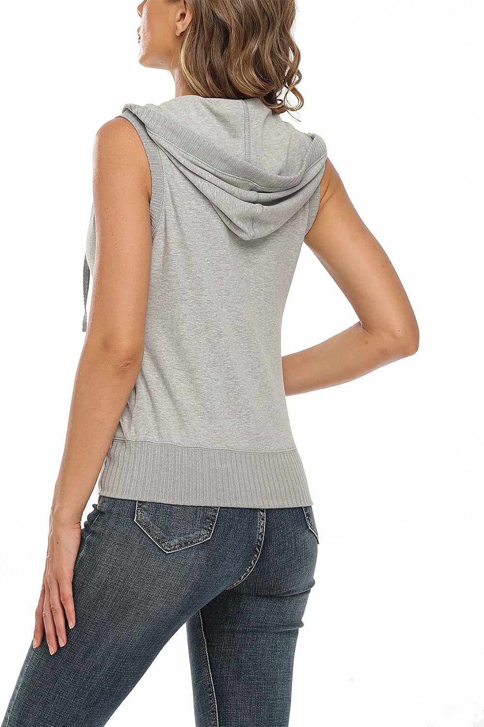 MISS MOLY Damen Ärmellos Kapuzenpullover Sweatjacke Hoodie Sweatshirt Weste mit Reissverschluss XL H