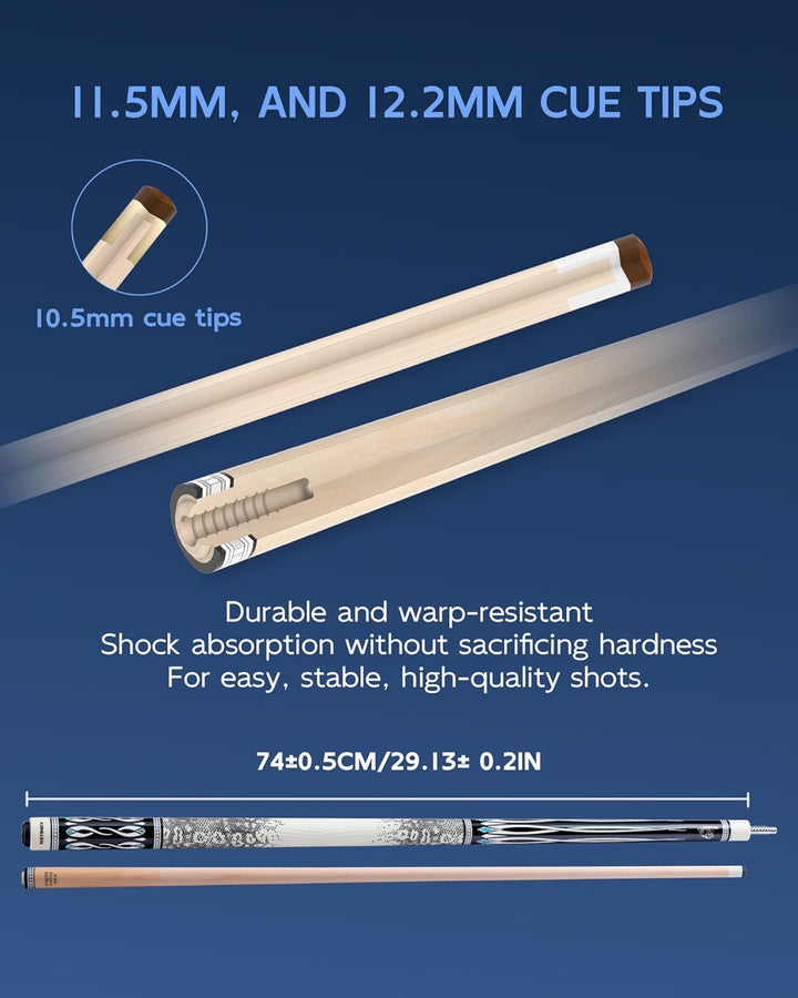 KONLLEN Billardqueue-Stick mit niedriger Ablenkung, mit Verlängerung und Koffer (10,5 mm, 11,5 mm, 1