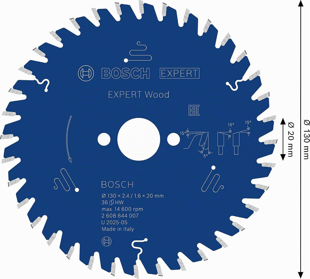 Bosch Professional 1x Kreissägeblatt Expert for Wood (Holz, Sägeblatt Ø 130 x 20 x 2,4 mm, 36 Zähne,
