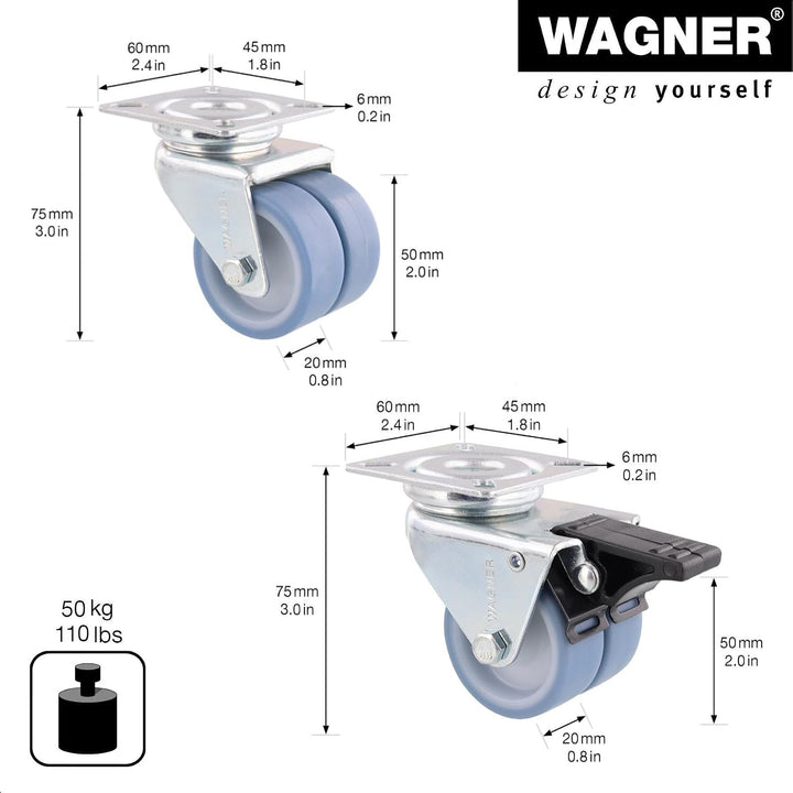 WAGNER Strandkorbrollen 4tlg. Set/Apparaterollen/Doppelrollen - ULTRASOFT - Durchmesser Ø 50 mm, Bau