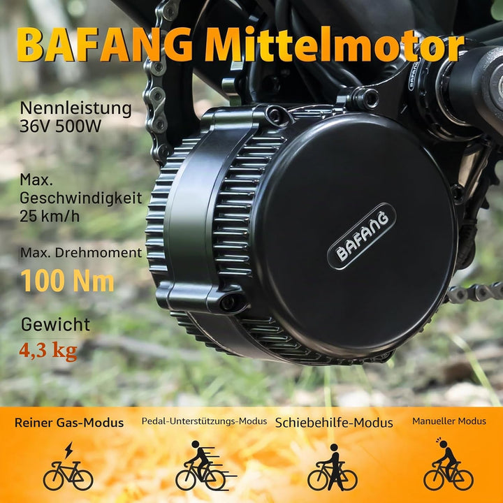 BAFANG Mittelmotor 250W/350W/500W/750W/1000W mit 13/15/20/22,4 Ah Akku, eBike Umrüstsatz with eBike