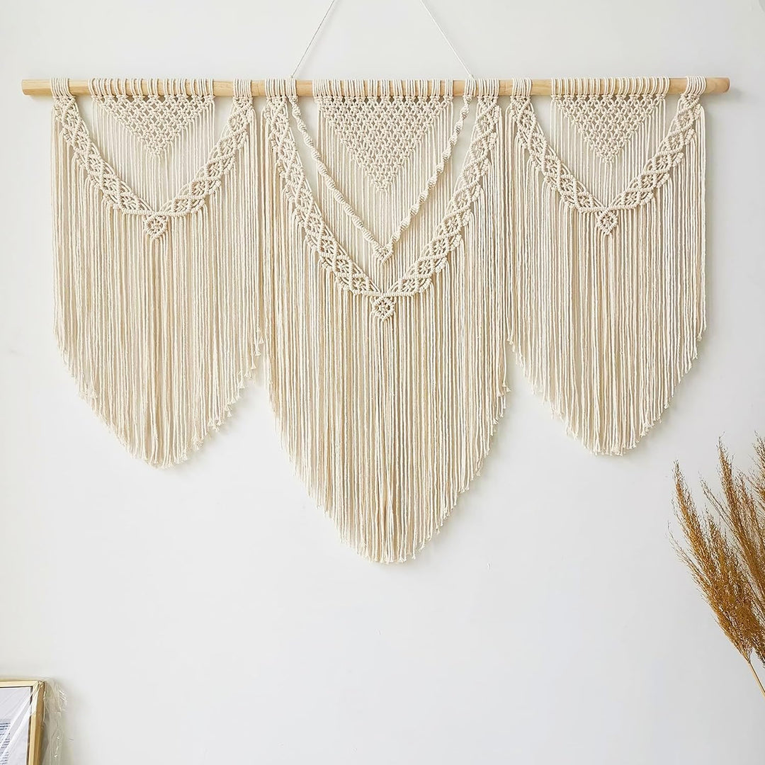 Hibisaws Makramee 110cm (W) x 82cm (H) Wandteppich Boho, Grosse, Handgewebt, Schlafzimmer Wanddeko ，