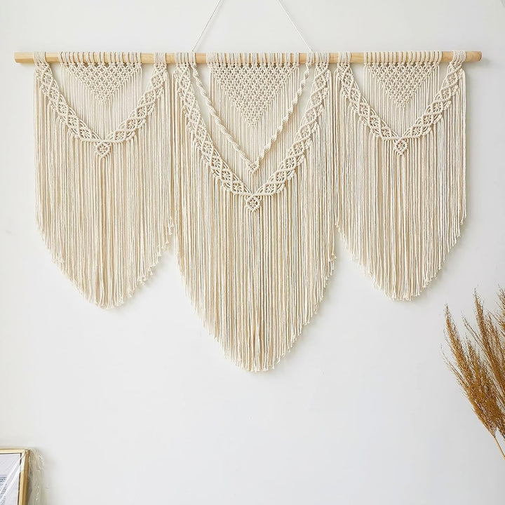 Hibisaws Makramee 110cm (W) x 82cm (H) Wandteppich Boho, Grosse, Handgewebt, Schlafzimmer Wanddeko ，