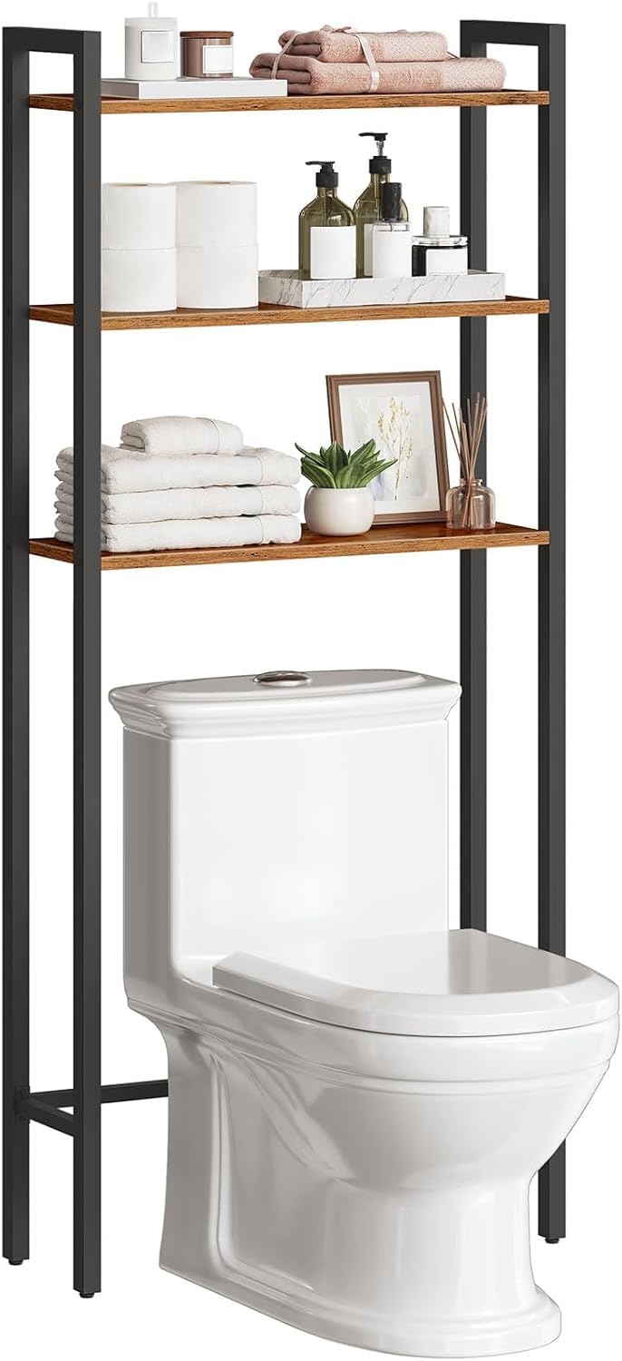 HOOBRO Toilettenregal, Badezimmerregal mit 3 Ablagen, industrielles Multifunktionsregal im Retro-Sti