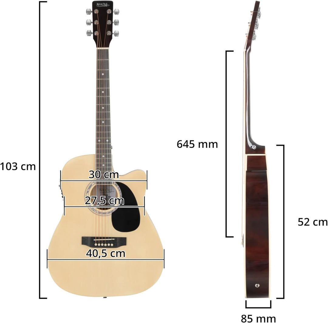 Rocktile WSD-8CE-NT Slim Line Westerngitarren Set - Dreadnought Akustik Gitarre - Westerngitarre mit