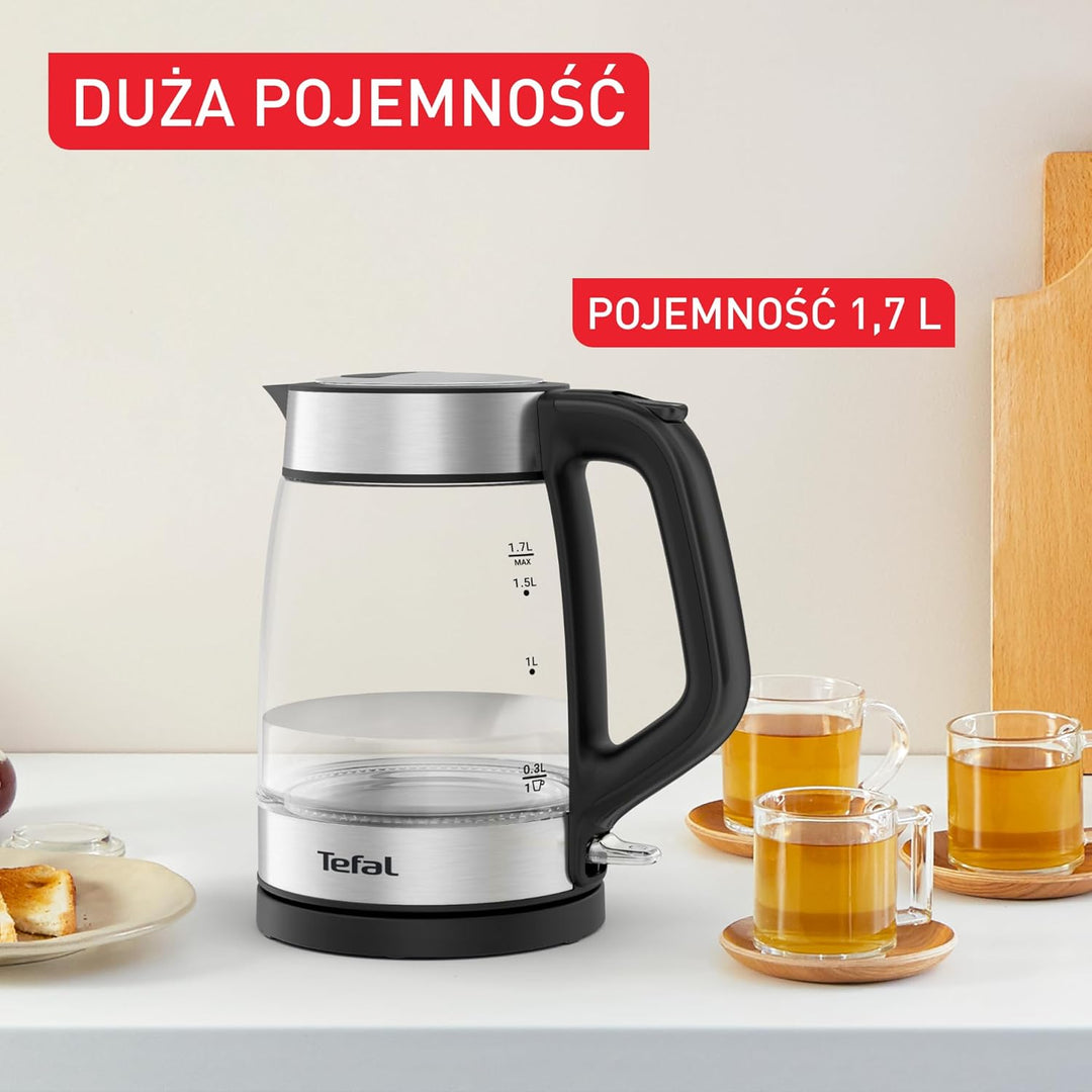 Tefal KI6058 Glas Wasserkocher Wasserkocher Messstreifen 1,7 Liter Fassungsvermögen Leicht zu reinig