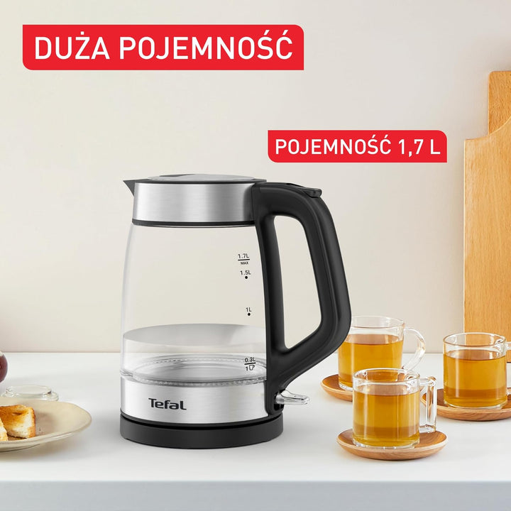 Tefal KI6058 Glas Wasserkocher Wasserkocher Messstreifen 1,7 Liter Fassungsvermögen Leicht zu reinig